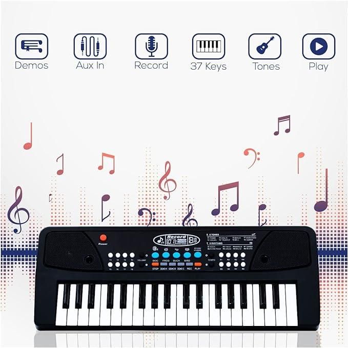37 Keys Piano Keyboard Toy with Microphone, USB Power Cable & Sound Recording Function Analog Portable Keyboard 5wjxrz-wh