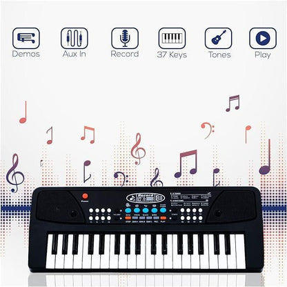 37 Keys Piano Keyboard Toy with Microphone, USB Power Cable & Sound Recording Function Analog Portable Keyboard 5wjxrz-wh