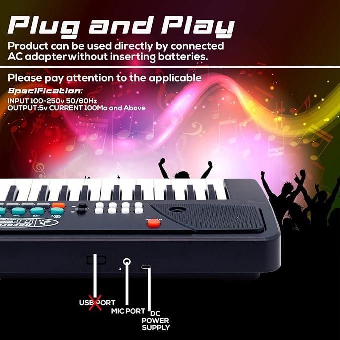 37 Keys Piano Keyboard Toy with Microphone, USB Power Cable & Sound Recording Function Analog Portable Keyboard 5wjxrz-wh