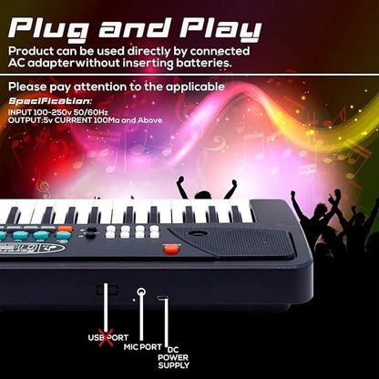 37 Keys Piano Keyboard Toy with Microphone, USB Power Cable & Sound Recording Function Analog Portable Keyboard 5wjxrz-wh